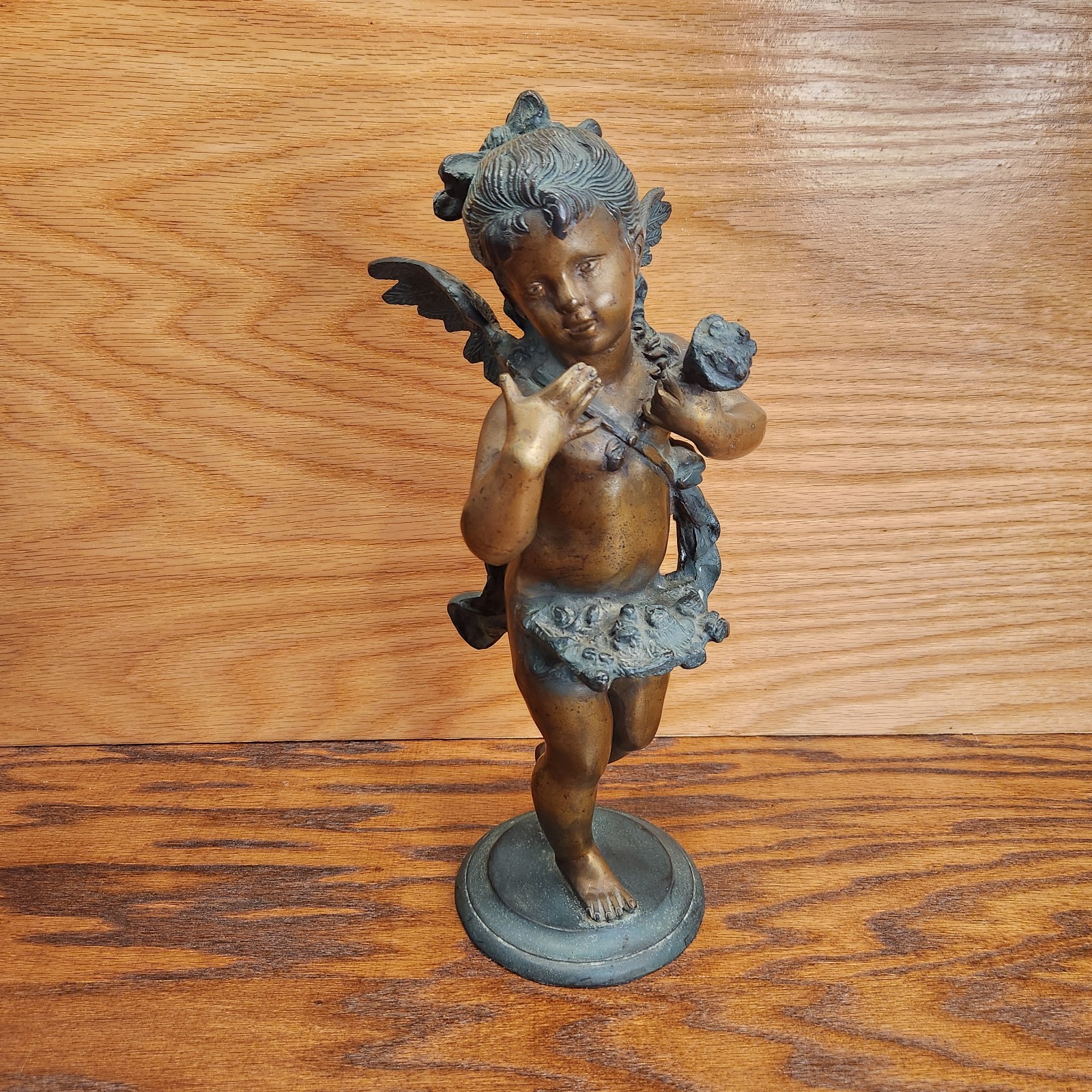 David Kay Solid Brass Green Cherub Statue 15\