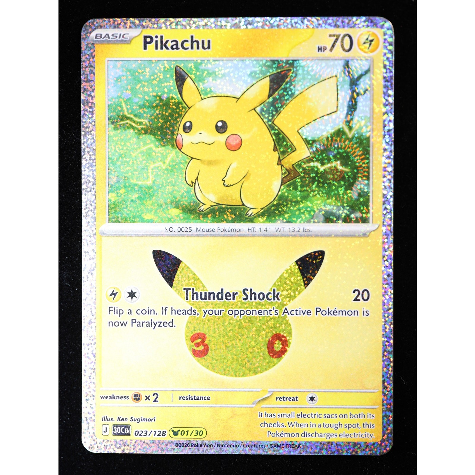 Pokemon Pikachu 023/128 01/30 30th Celebration Holo English NM