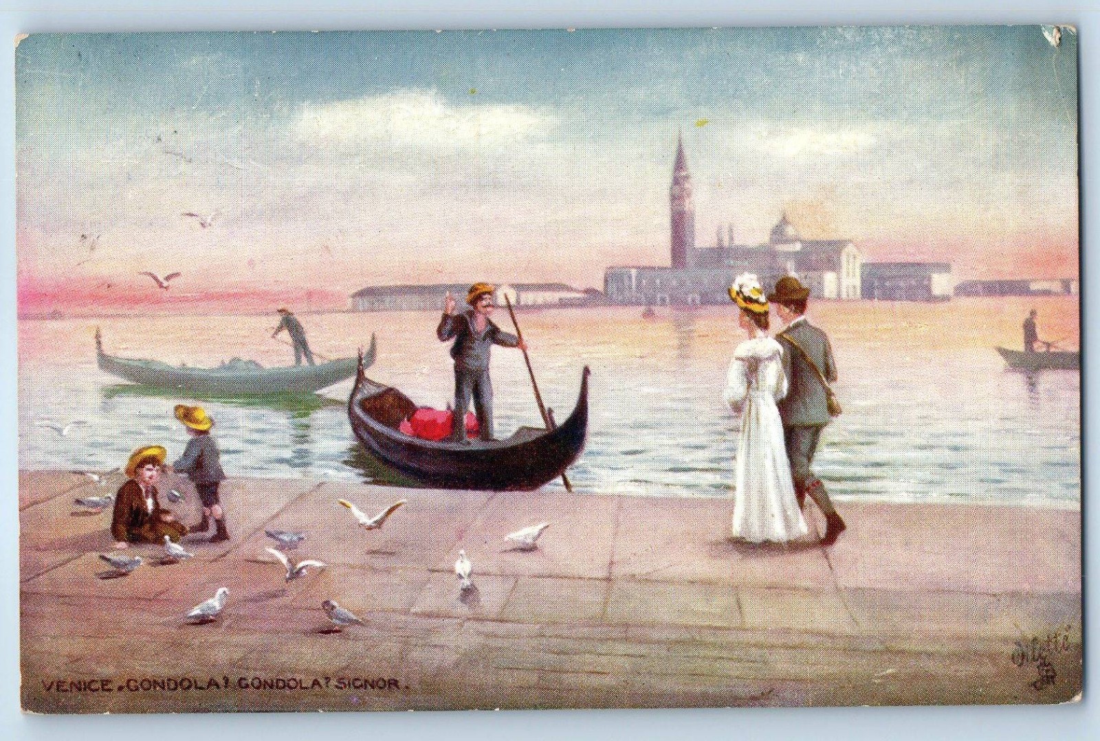 c1910's Venice Gondola Gondola Signor Italy Oilette Tuck Antique Postcard