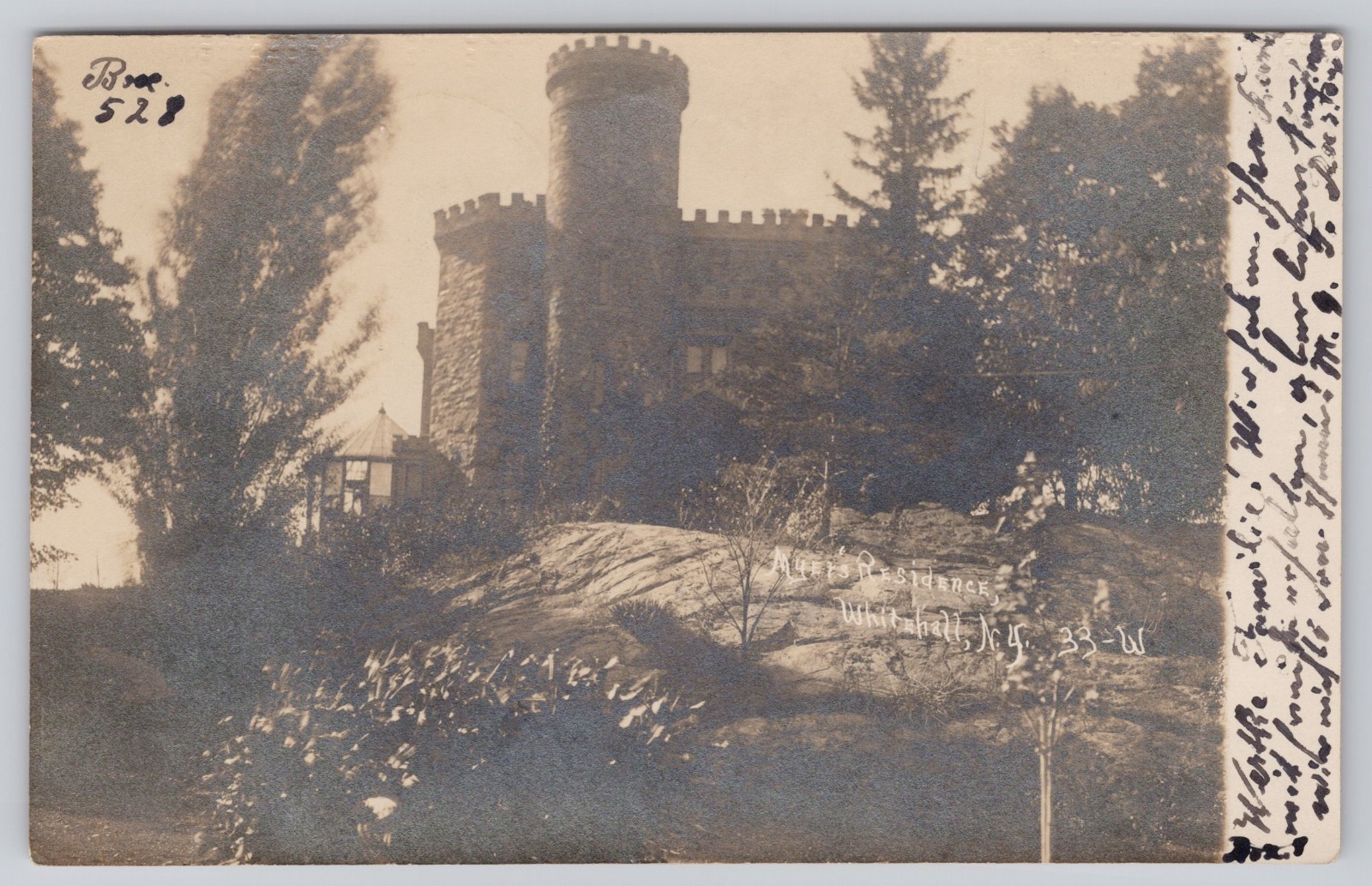 RPPC Whitehall New York Myers Residence Stone Castle Mansion Undivided Back