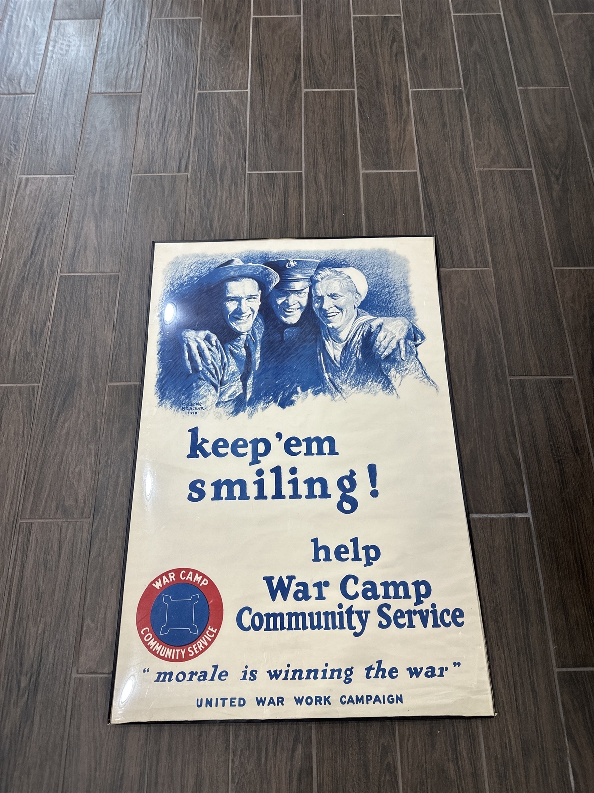Vintage Original 1918 WWI KEEP EM’ SMILING Propaganda Poster M Leone Bracker