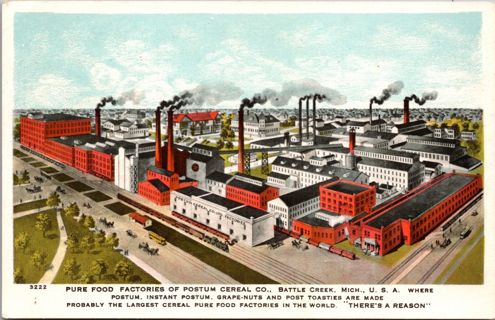 Pure Food Factories Of Postum Cereak Company, Battle Creek, Michigan Postcard