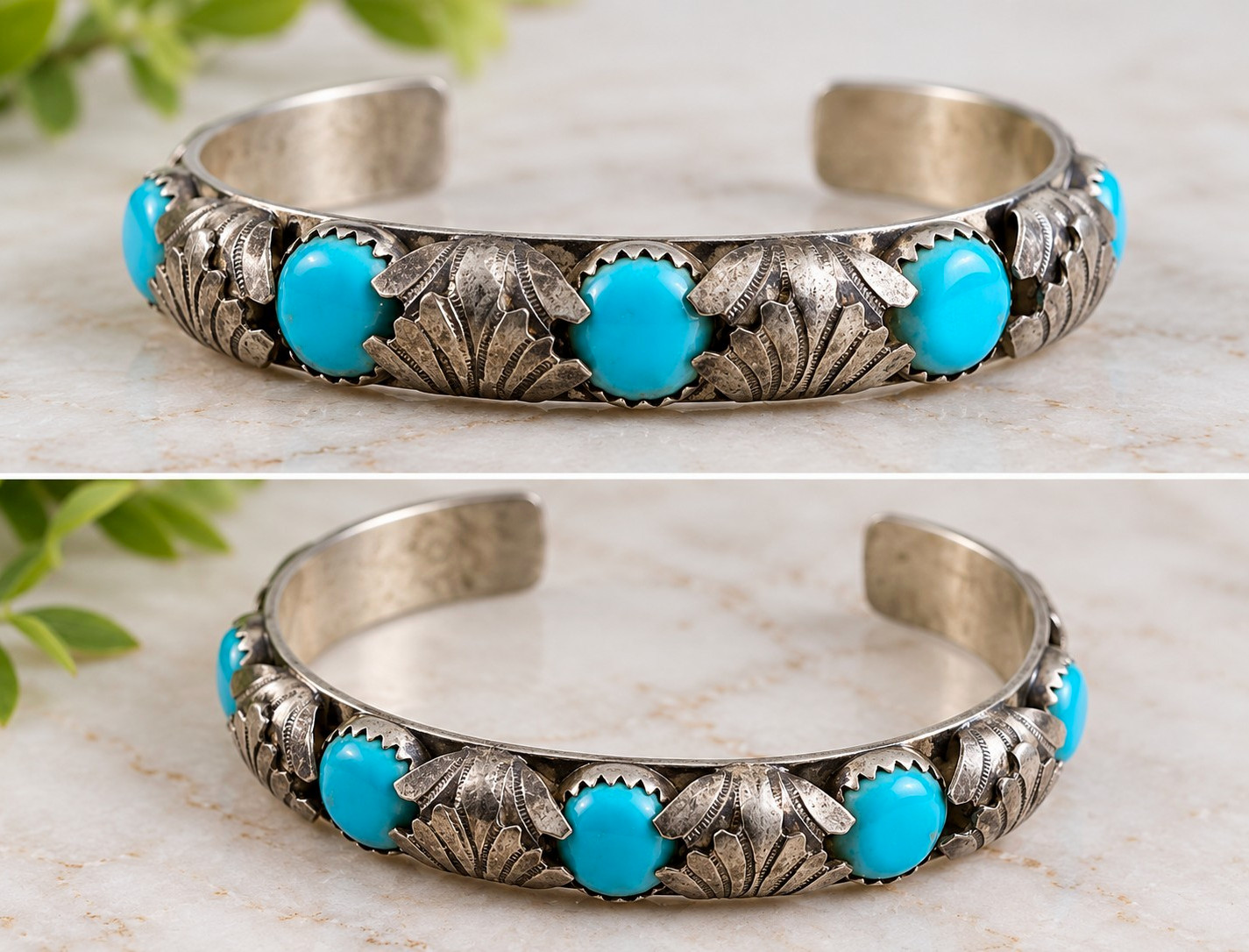 Vintage Sterling Silver Turquoise 7 Stone Cuff Bracelet Zuni? Signed 22.1g