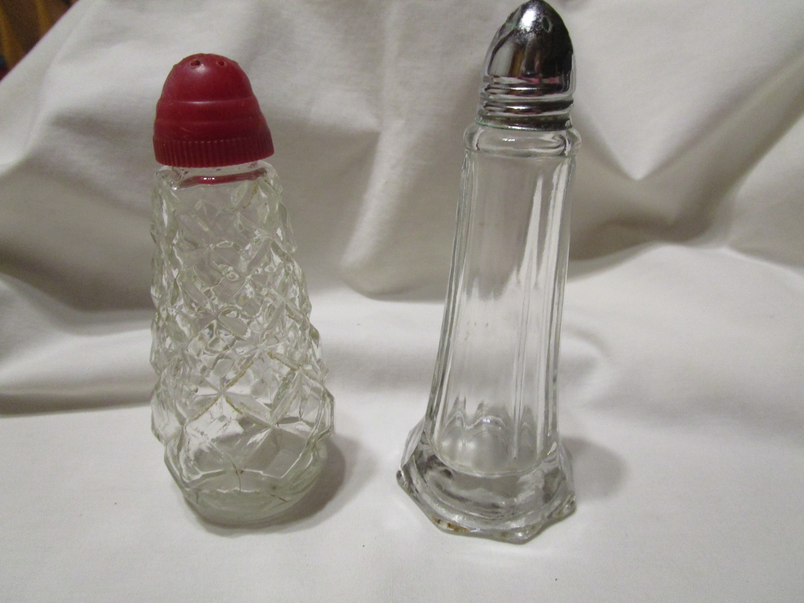2 ANTIQUE VINTAGE GLASS SALT SHAKERS