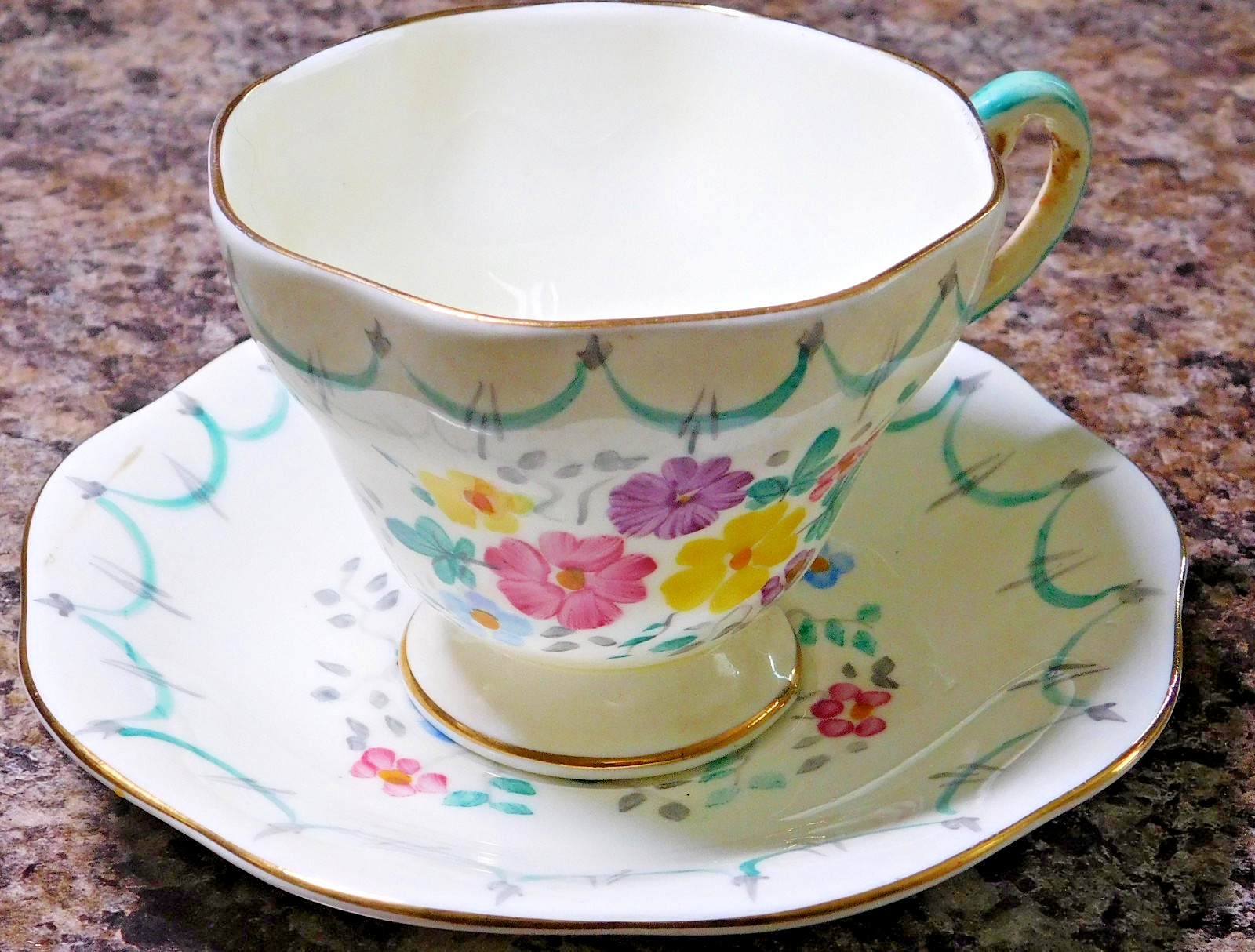 1950's EB Foley English Bone China Cup & Saucer Set - Ribbons and Flowers