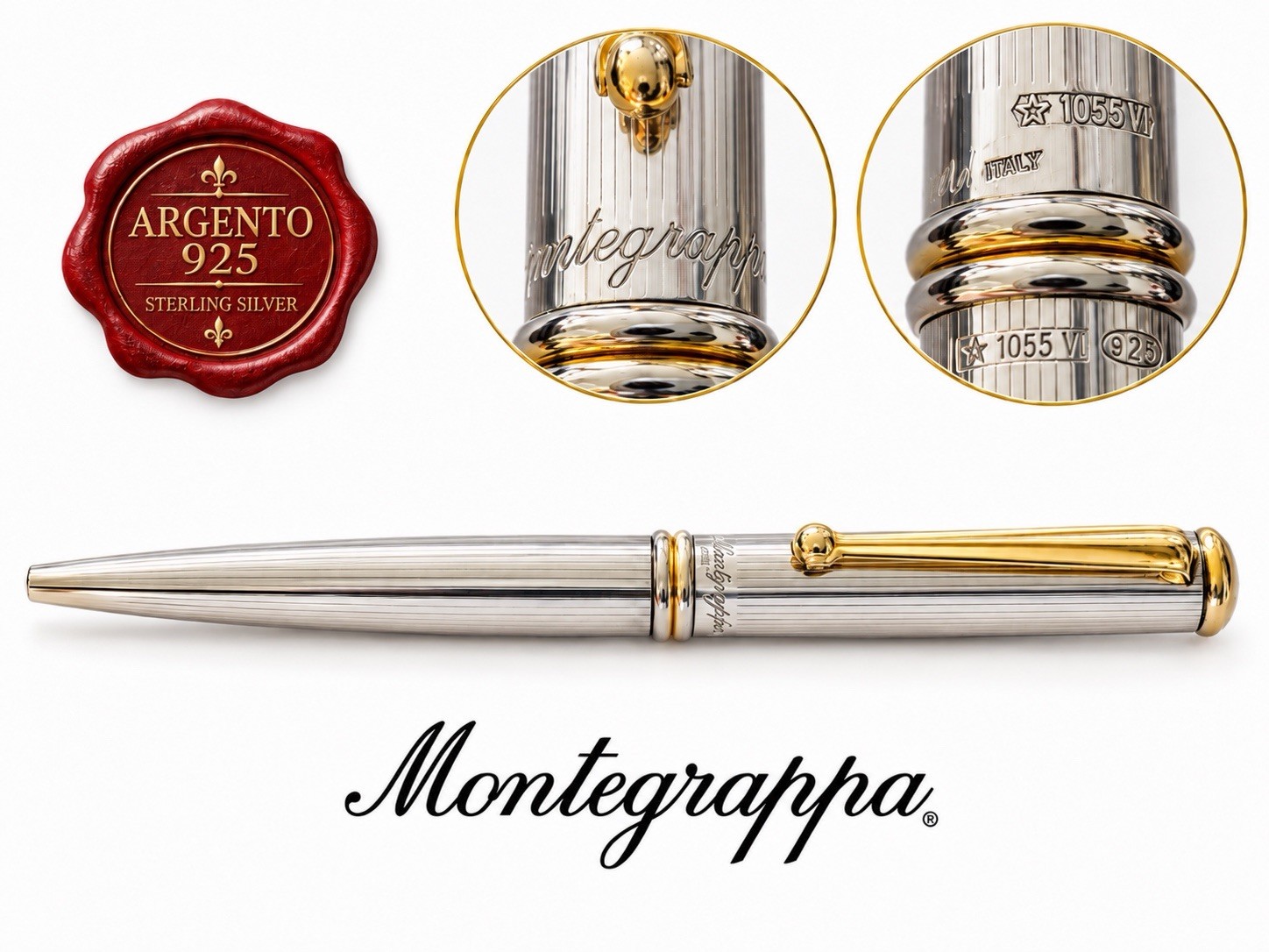MONTEGRAPPA Ballpoint Pen Silver Solid 925 Italian Vintage Class 1990