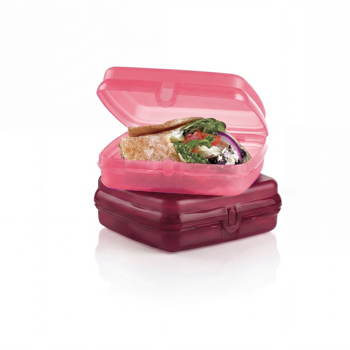 Tupperware Eco Plus Sandwich Keeper Container Set Red Pink New