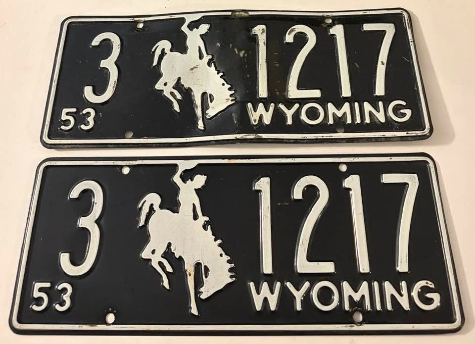 Vintage 1953 Wyoming License Plate Pair 3 1217 Sheridan County Ranchester Story