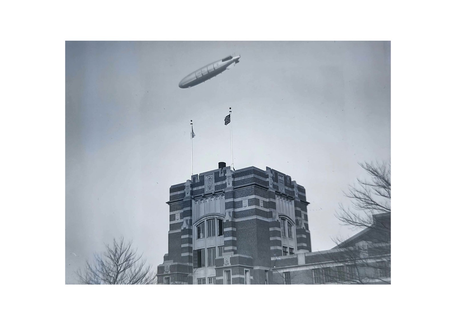 1931 USS Akron Airship Over Boston State Armory Flight Glass Negative OOAK