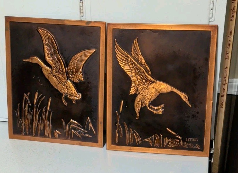 Vtg Art Metals Co. A. Bertoli. Copper And Aluminum Plaques. Geese. Louisville KY
