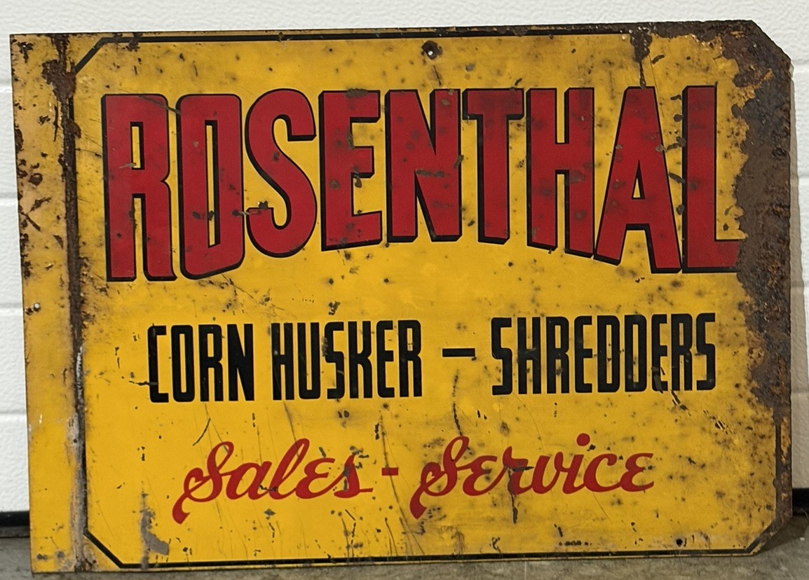RARE Vintage Rosenthal Corn Husker-Shredders Dealer Metal  Sign with 2-Sides