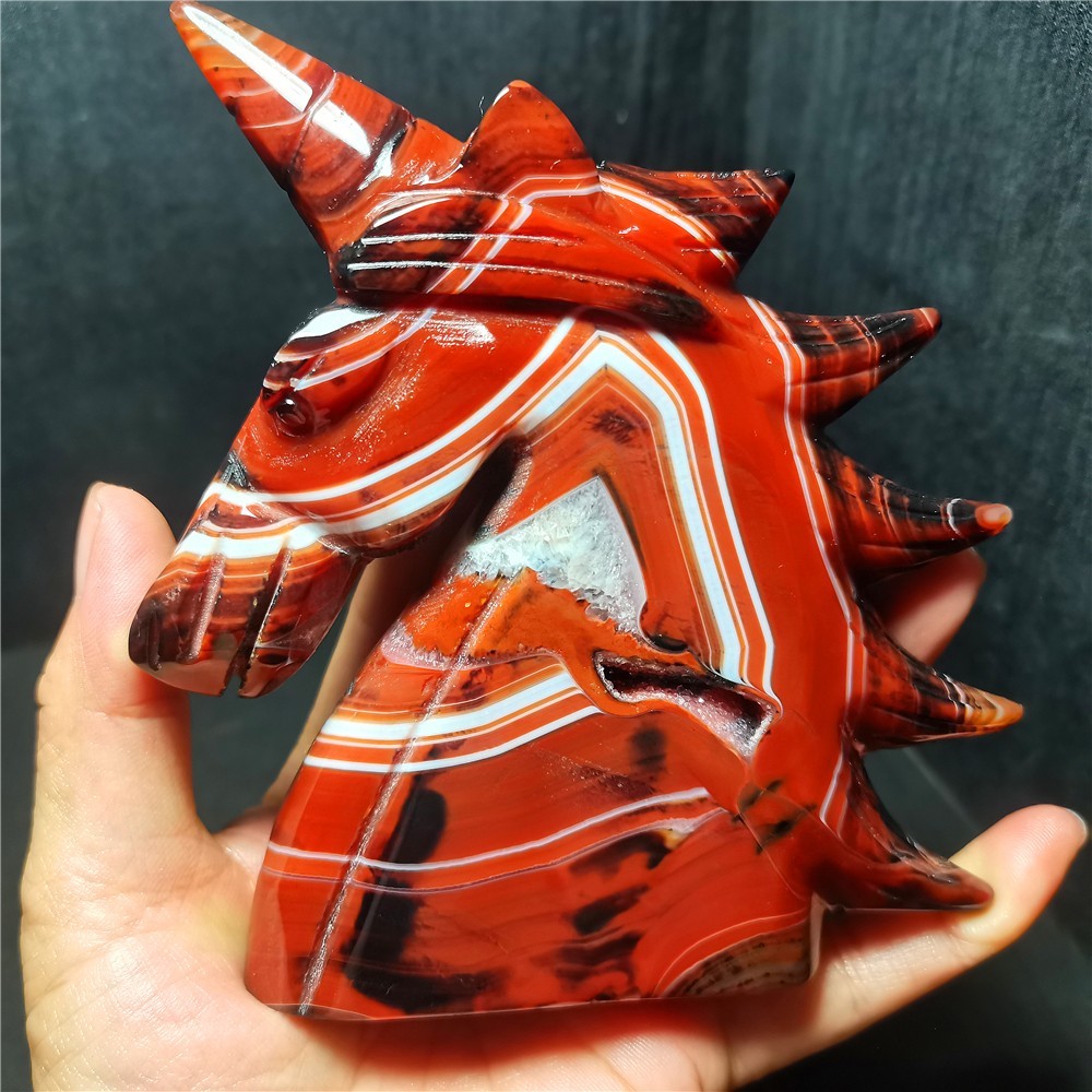 Rare 480G Natural Polished Red Agate Crystal Hand-carved unicorn A249