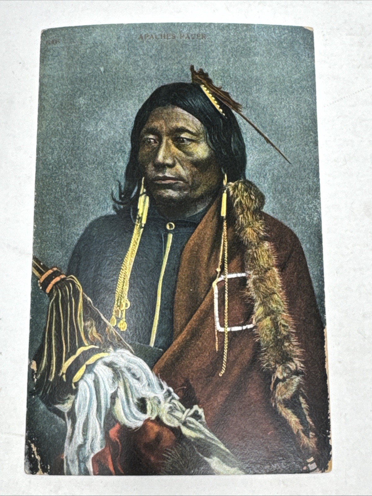 c. 1910 Apache Chief Pacer Postcard Hand Colored Native American 