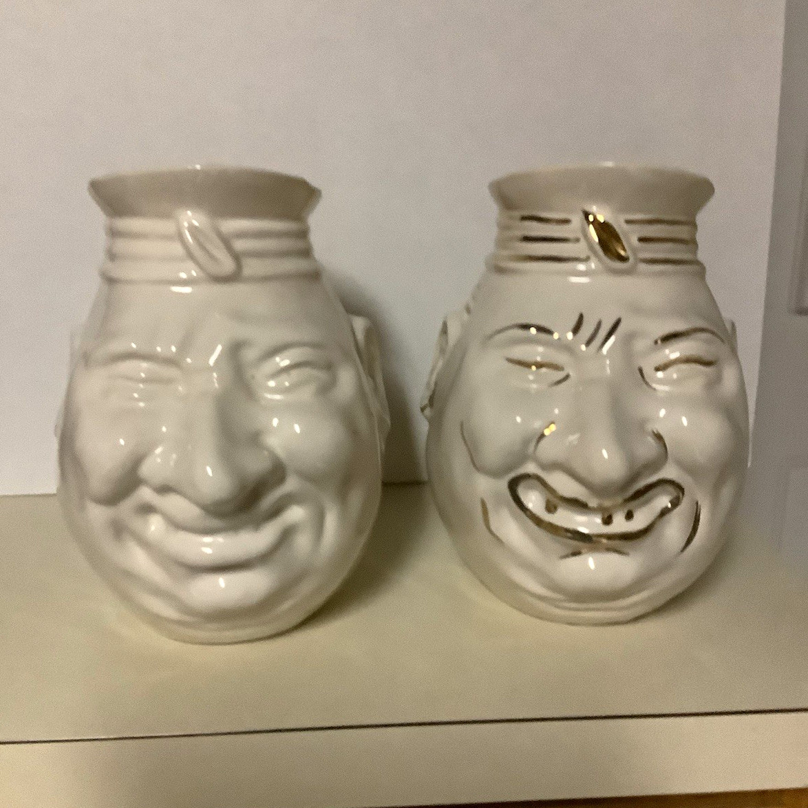 2 Rare Large Size Brush McCoy Pottery Grotesque Face Toby Jugs c. 1950s