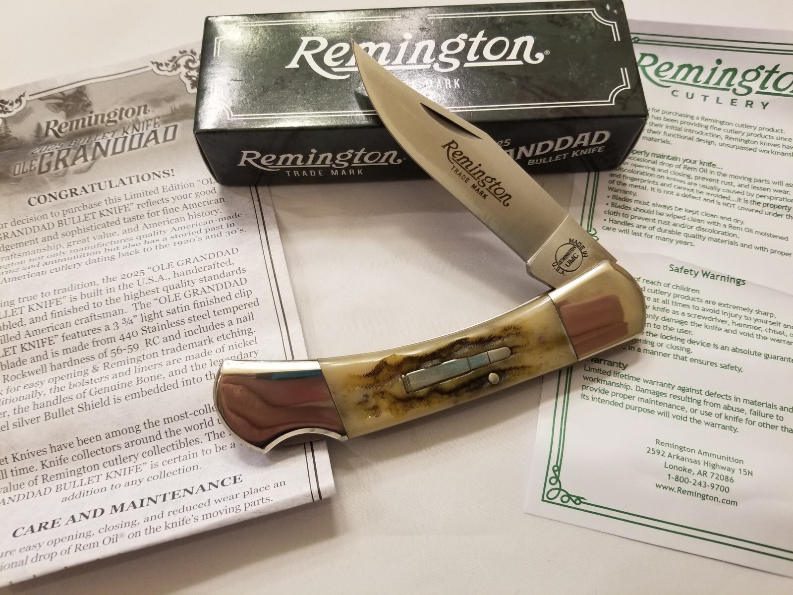 REMINGTON 2025 BULLET KNIFE - OLE GRANDDAD BULLET KNIFE  #R1105 - NIB - USA MADE
