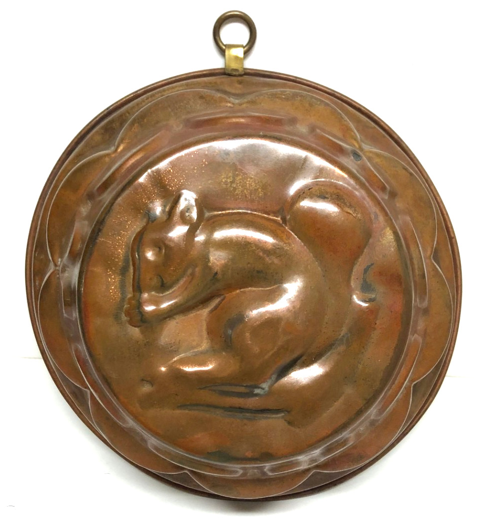 Squirrel On Top Antique  8” Copper Mold w/Hanging Ring - Tin Plate Inside