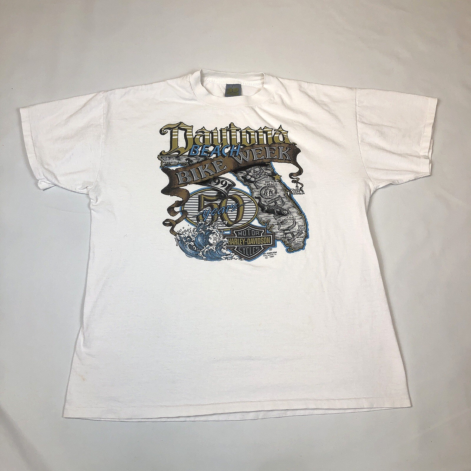 Vintage 1991 Harley Davidson 3D Emblem Bike Week Daytona 50 Years Size XL USA