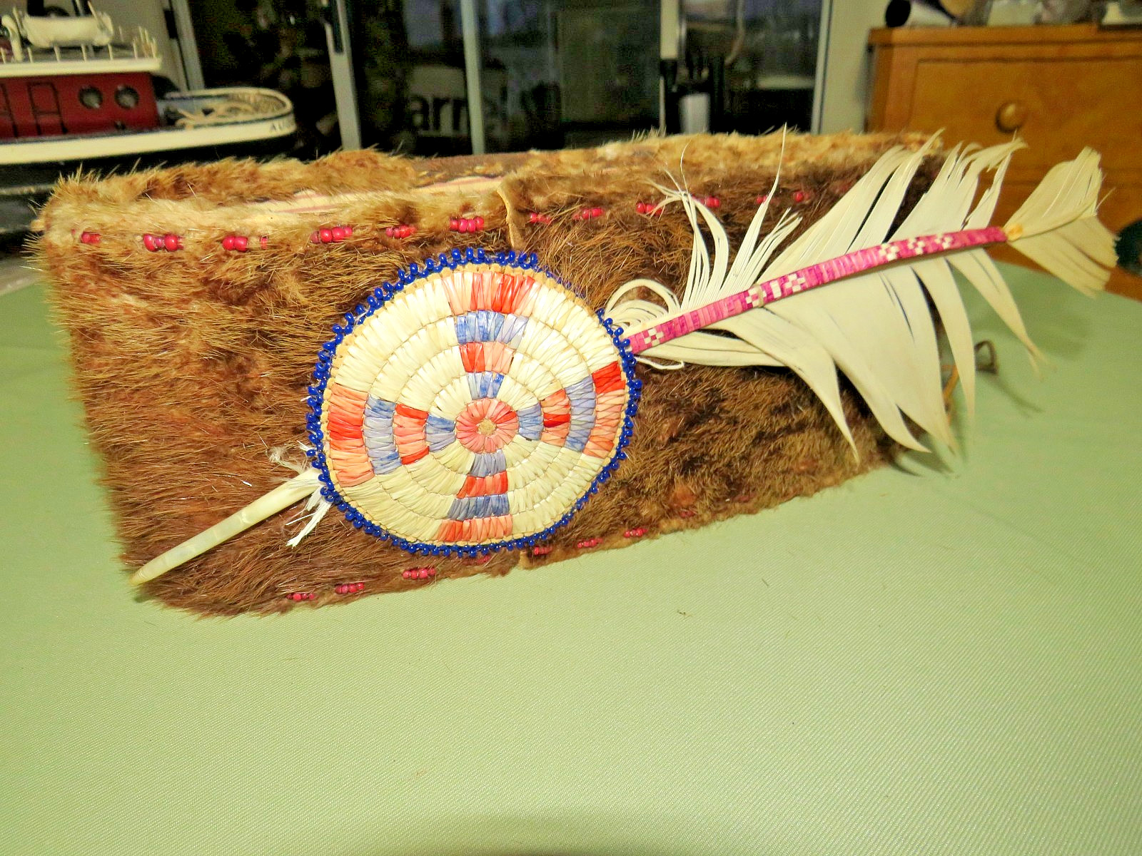 ANTIQUE AUTHENTIC 1800s OSAGE CHIPPEWA OJIBWE NATIVE AMERICAN INDIAN BEAVER HAT