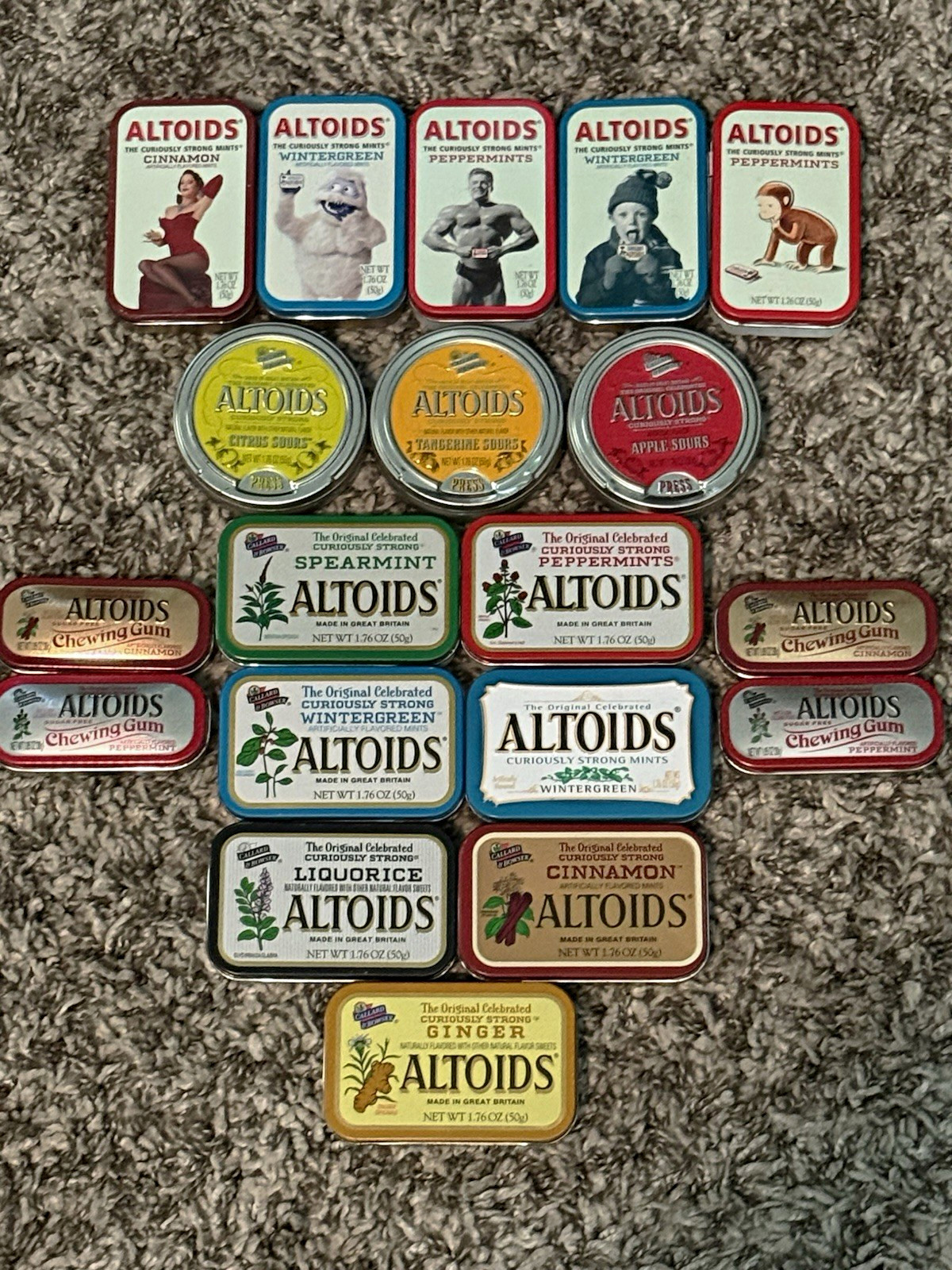 Vintage Altoids Tin Collection Lot 17 Rare Sours Gum Ginger Liquorice Empty