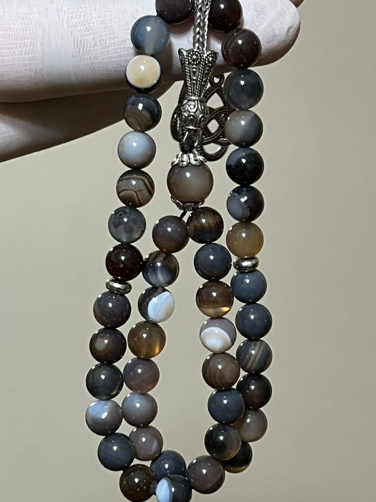 Genuine Yemen Aqeeq Agate Rosary 33 beards Natural colors Gift  سبحه عقيق يمني