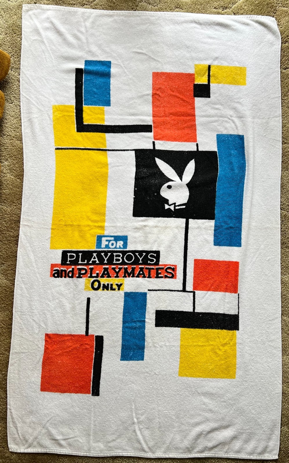 Vintage 1970s Playboy Beach Towel Mondrian Pop Art “Playboys & Playmates Only\