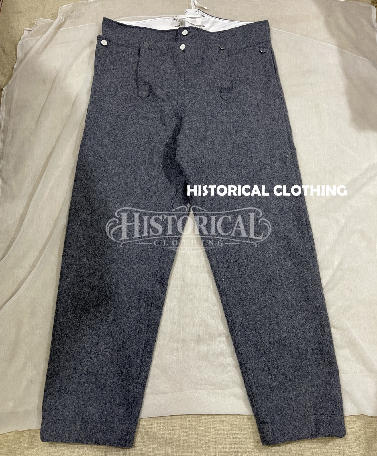 18th Century Dark Gray Wool Trousers Colonial Rev War Mens Pants