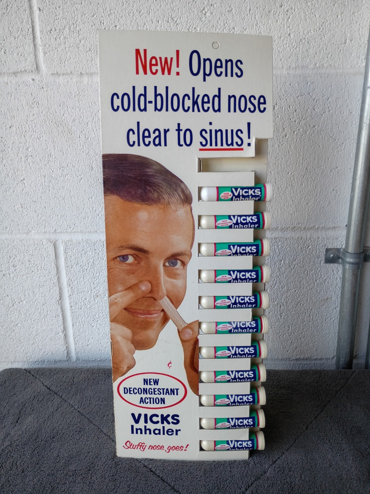 Vintage 1960’s Vicks Inhaler Store Display with (11) Original NOS Tubes & Stand.