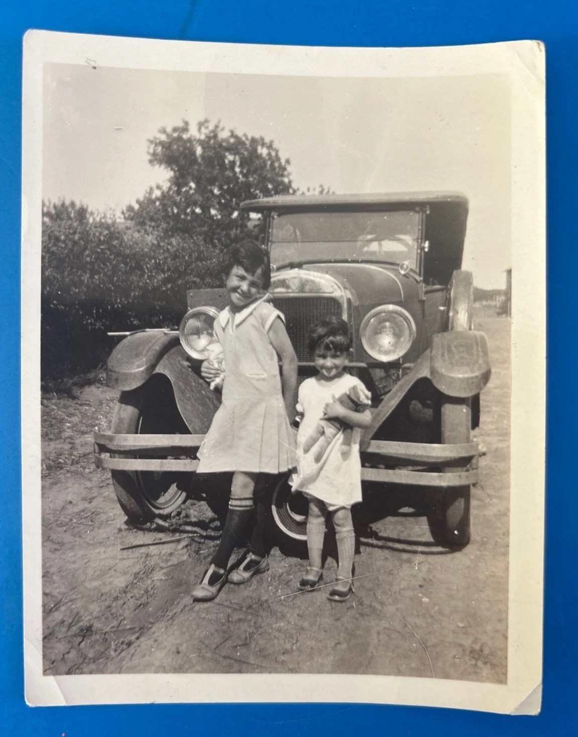1928-1929 Dodge Brothers Two Girls Vintage Antique Car Photo