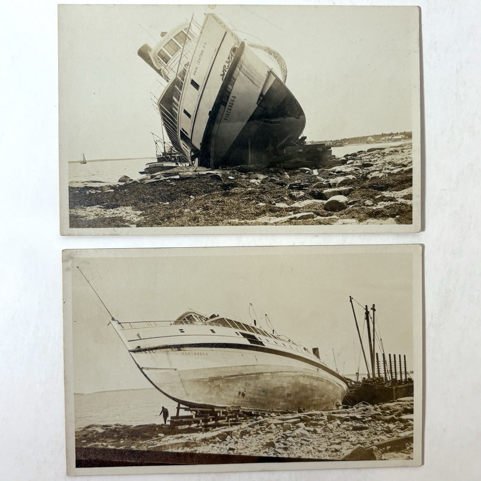 RPPC Steamer Norumbega Aground 1920’s Clarks Point Maine ME Photo Postcards Lot