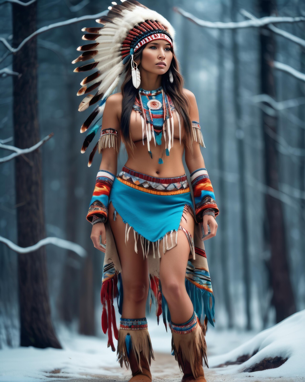 GORGEOUS YOUNG NATIVE AMERICAN LADY TRADITIONAL CLOTHING 8X10 FANTASY PHOTO