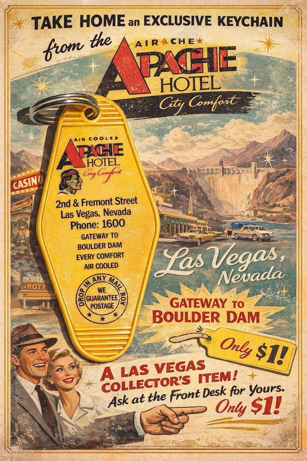 APACHE HOTEL inspired Casino keytag