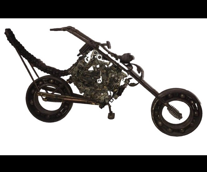 Awesome RARE OOAK Vintage Weld Art Sculpture Figurine Chopper Motorcycle 22”