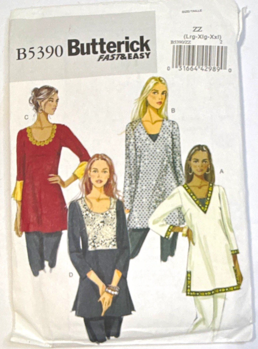 Uncut Butterick B5390 Fast & Easy Women\'s Tunic Size 16-26 Contemporary Original