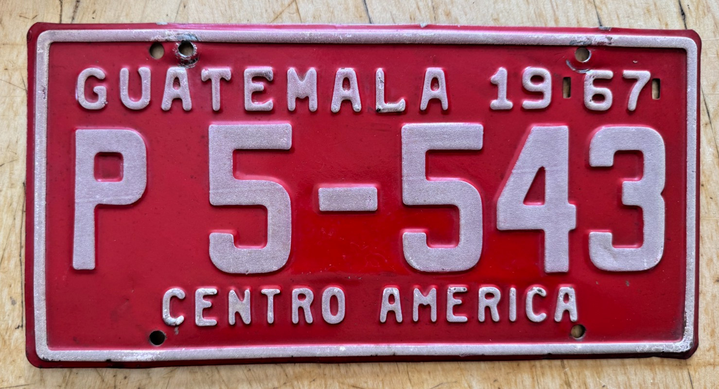 1967 GUATEMALA CENTRO AMERICA LICENSE PLATE 