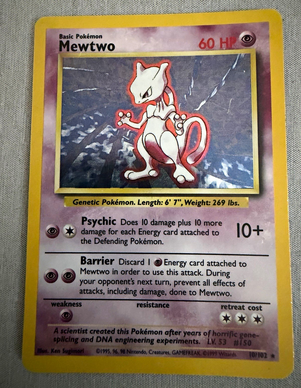 Pokémon TCG Base Set Mewtwo Holo 10/102 1999 Wizards English
