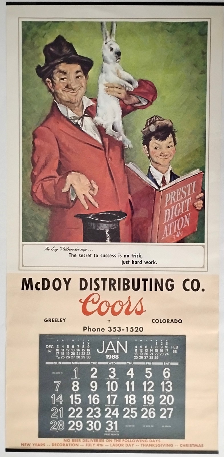1968 COORS LIGHT BANQUET BEER CAN PINUP CALENDAR POSTER SIGN OLD HENRY MAJOR ART