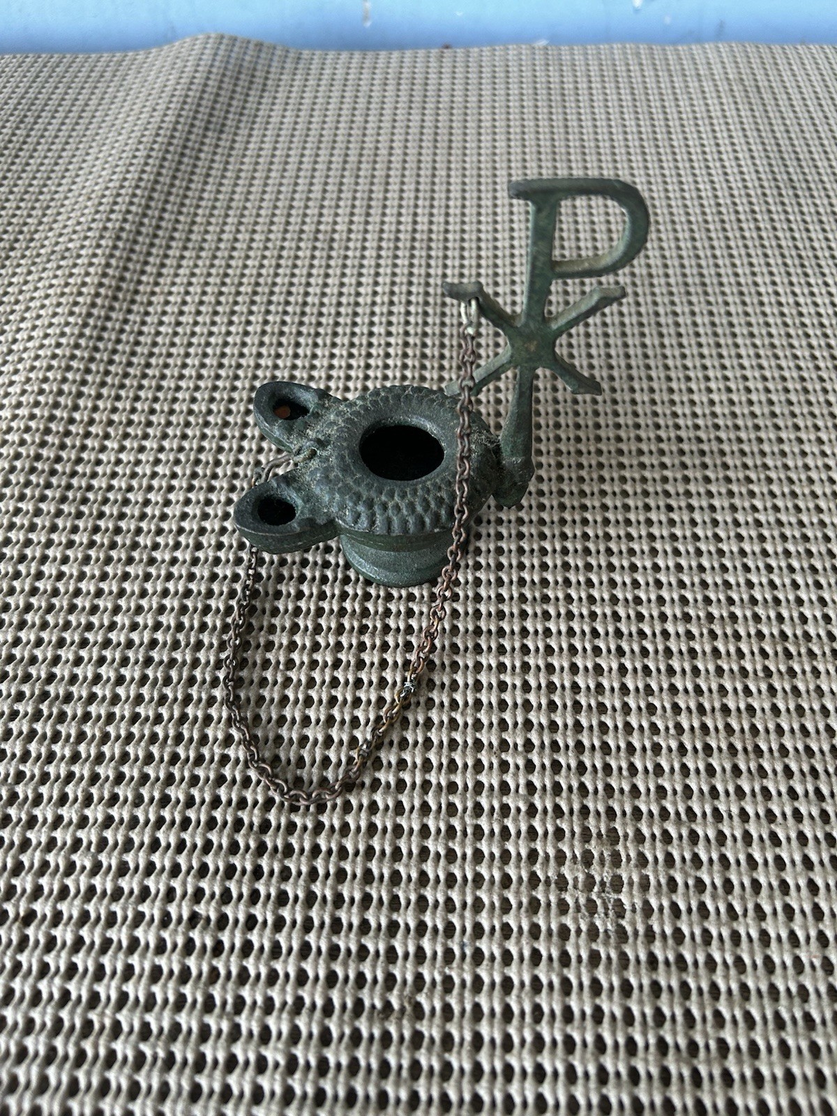 Antique Byzantine Mini Bronze Oil Lamp 