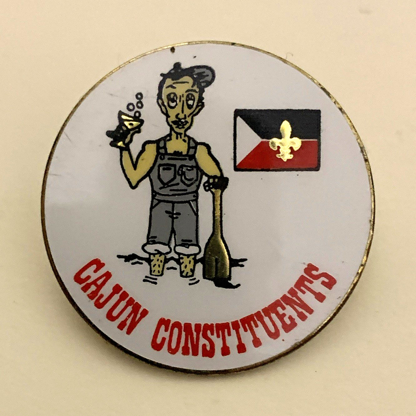 Vintage Cajun Constituents Pinback Button Louisiana Flag Fleur-de-lis