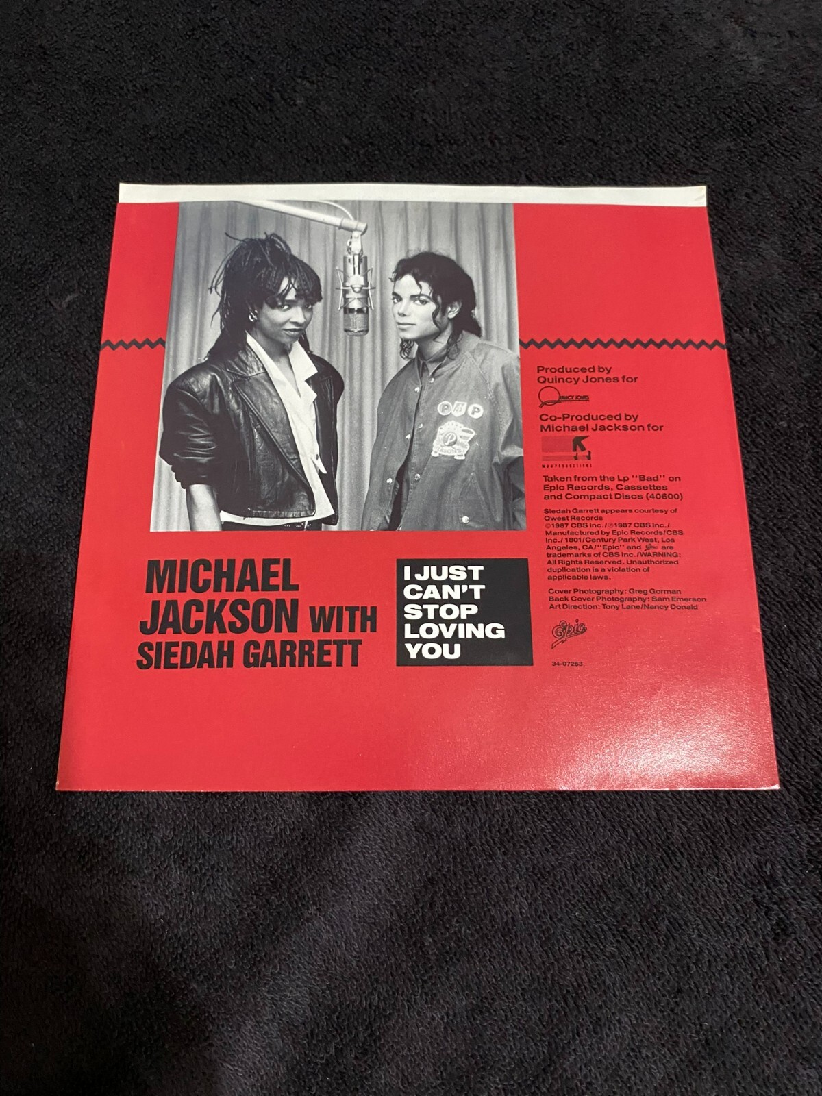 MICHAEL JACKSON, SIEDAH GARRETT 1987 picture sleeve I Just Can't Stop Loving You