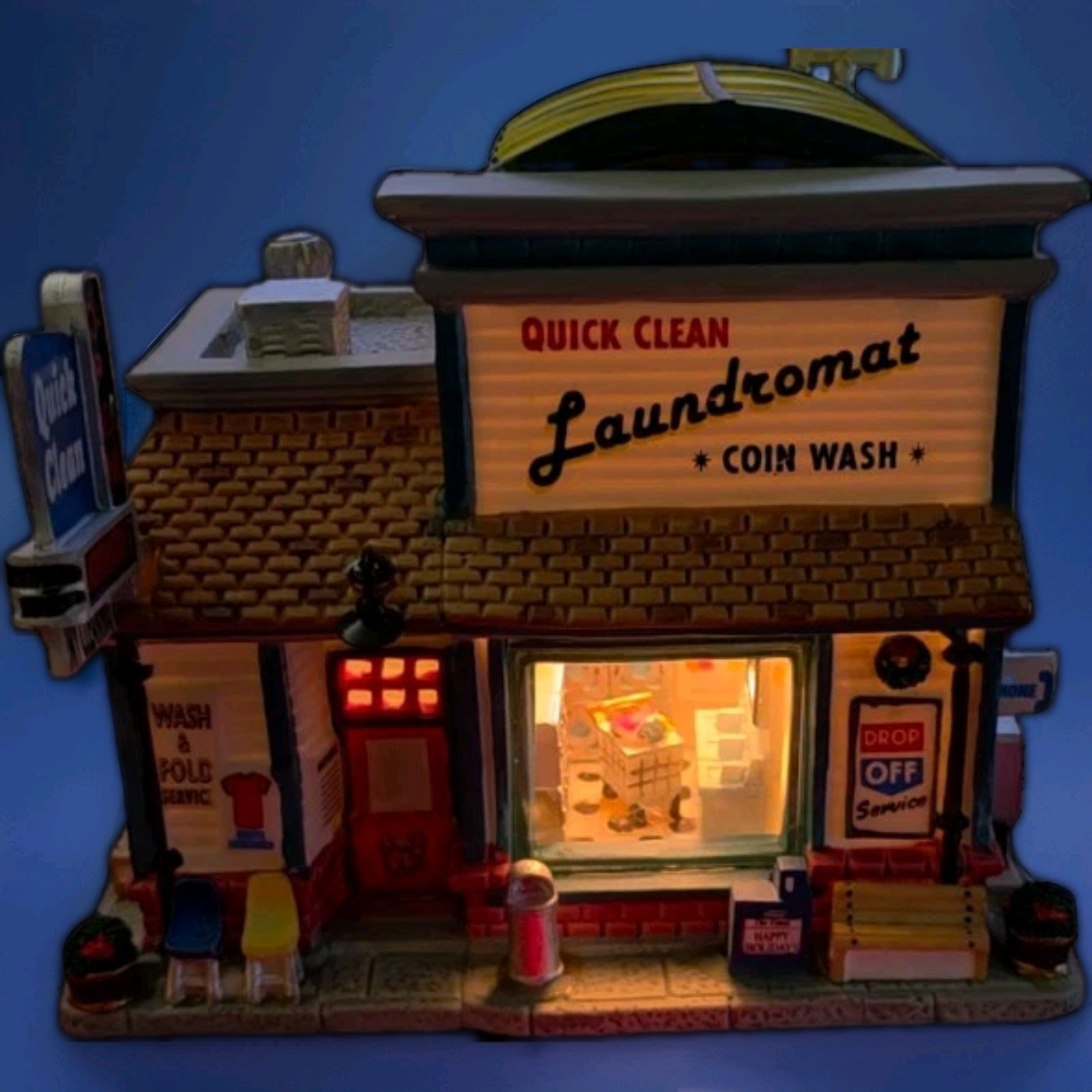 Lemax 2007 Quick Clean Laundromat #75511 Plymouth Corners Christmas Village
