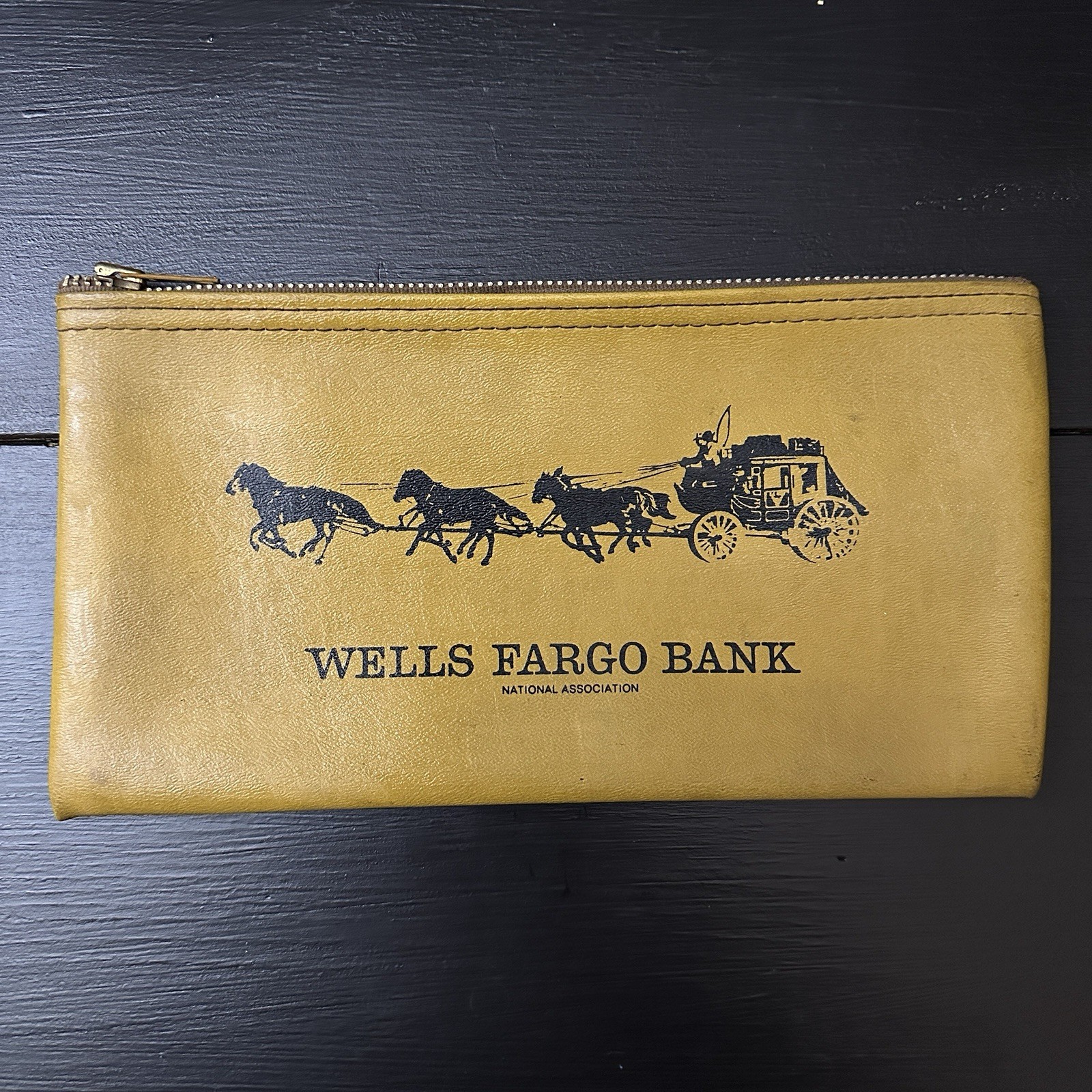 Wells Fargo Bank Money Deposit Bag Zip Stagecoach Yellow Gold Pouch Vintage Rare
