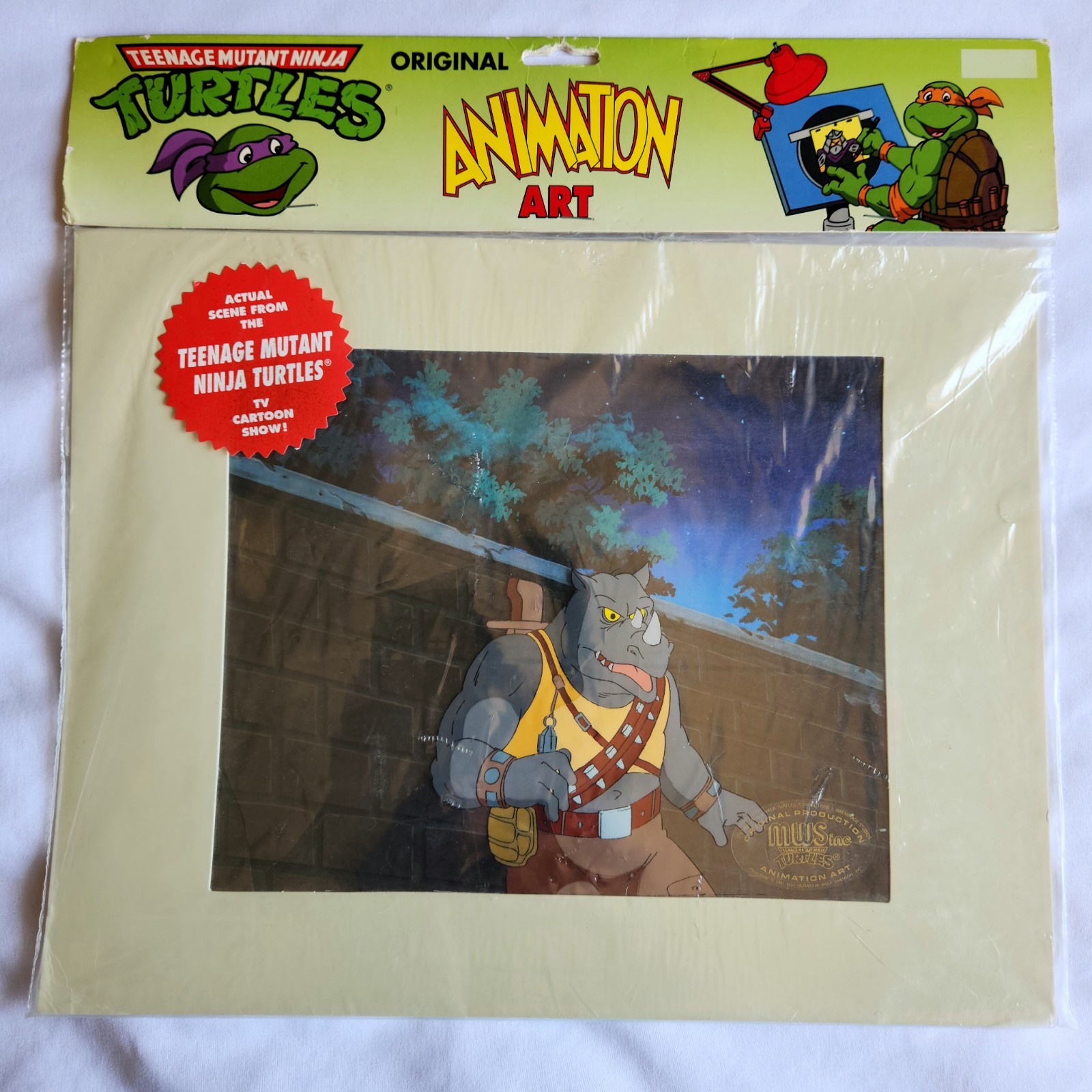TMNT Original Animation Art Cel TV  Scene Rocksteady Cartoon With COA 80\'s 90\'s 