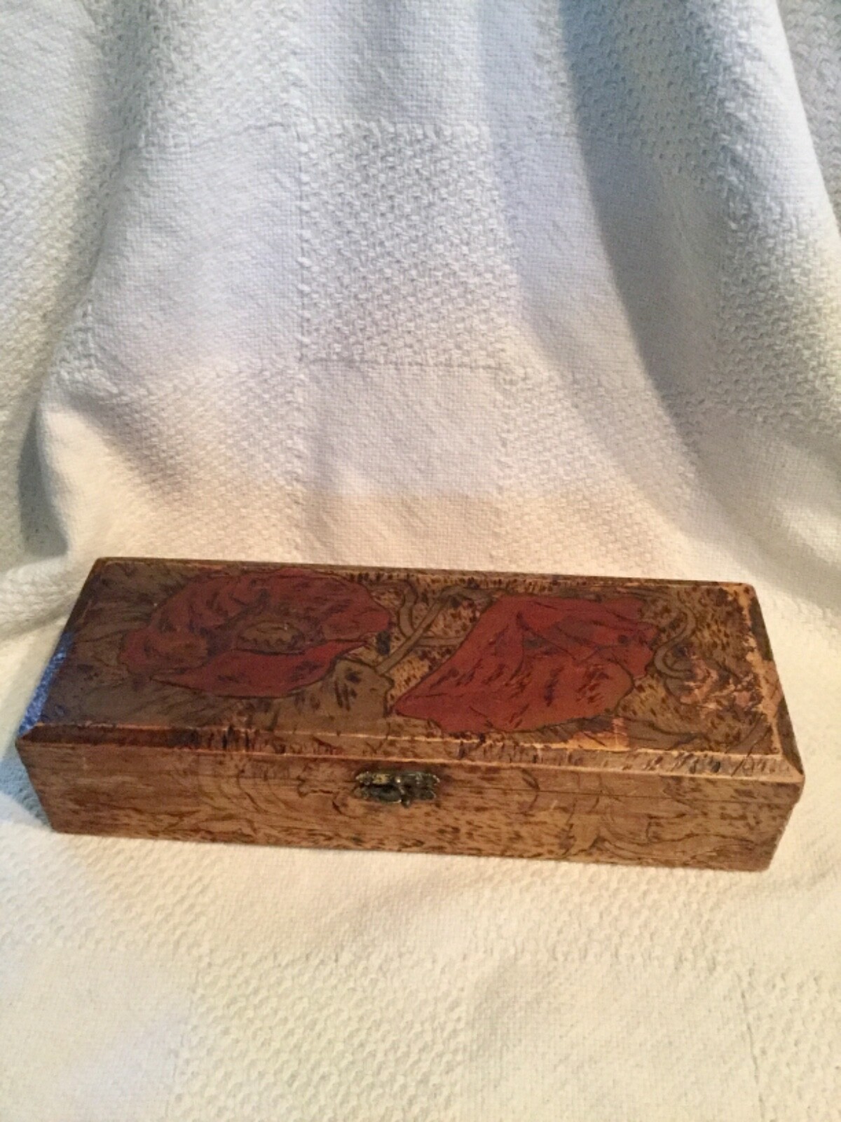 Vintage FLEMISH CARVED ETCHED WOOD BOX 11.75” x 4.33”