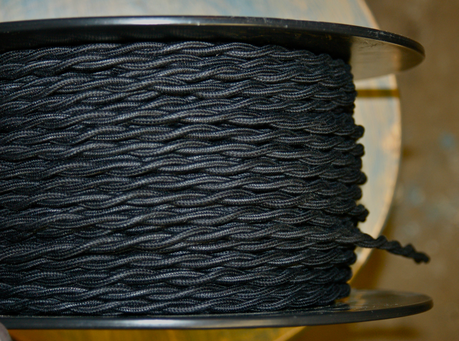 Black Twisted Cotton Covered Wire - Vintage Style Braided Cloth Lamp Cord, USA