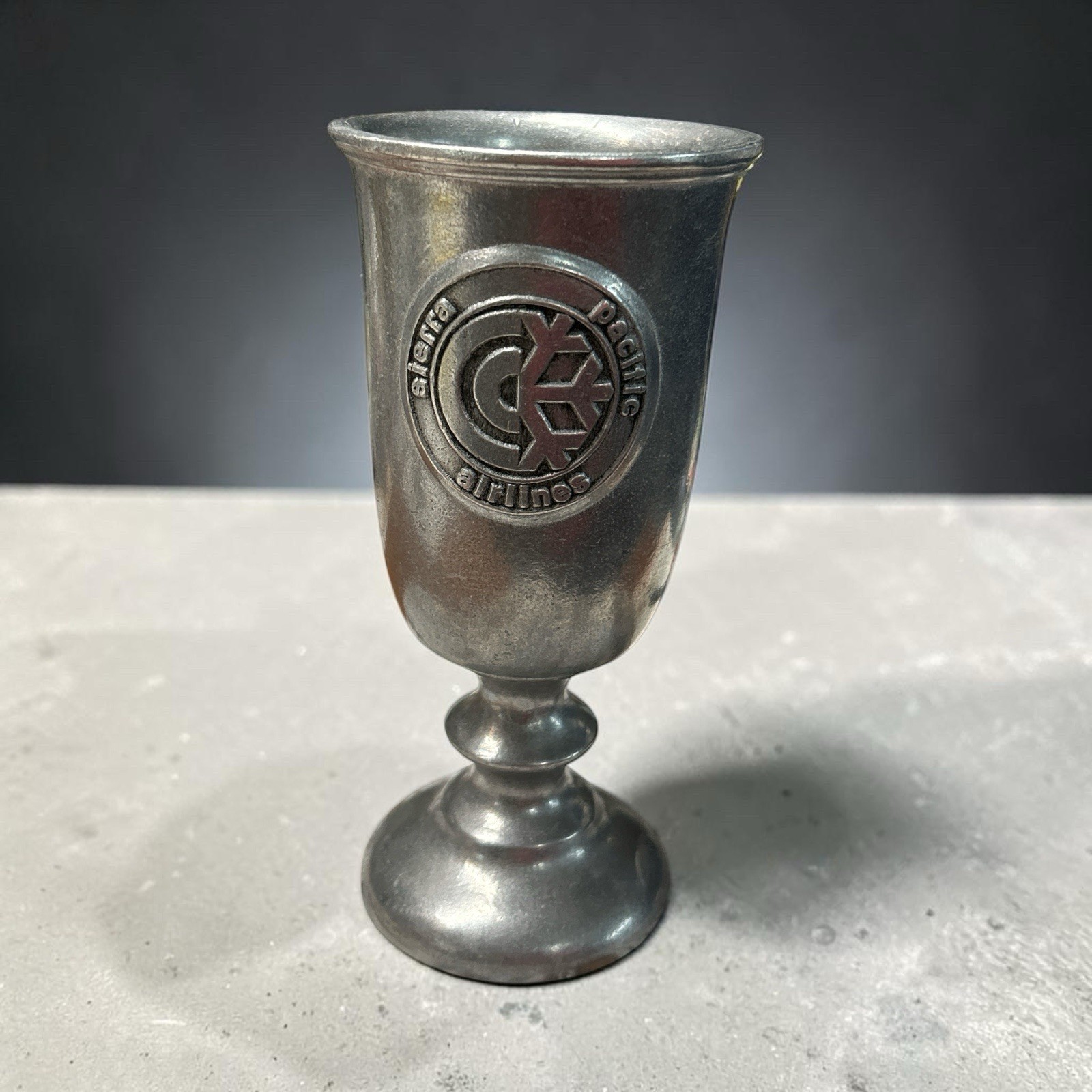 RARE Sierra Pacific Airlines Wilton Armetale RWP Pewter Goblet 7” USA