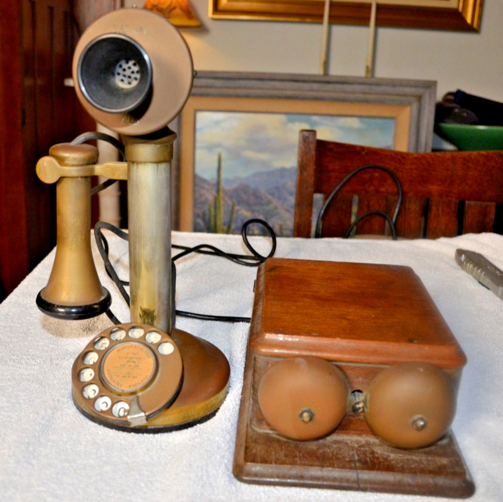 1912  GE CO. CANDLE STICK dial  BRASS PHONE AND RINGER BOX- ENGLAND