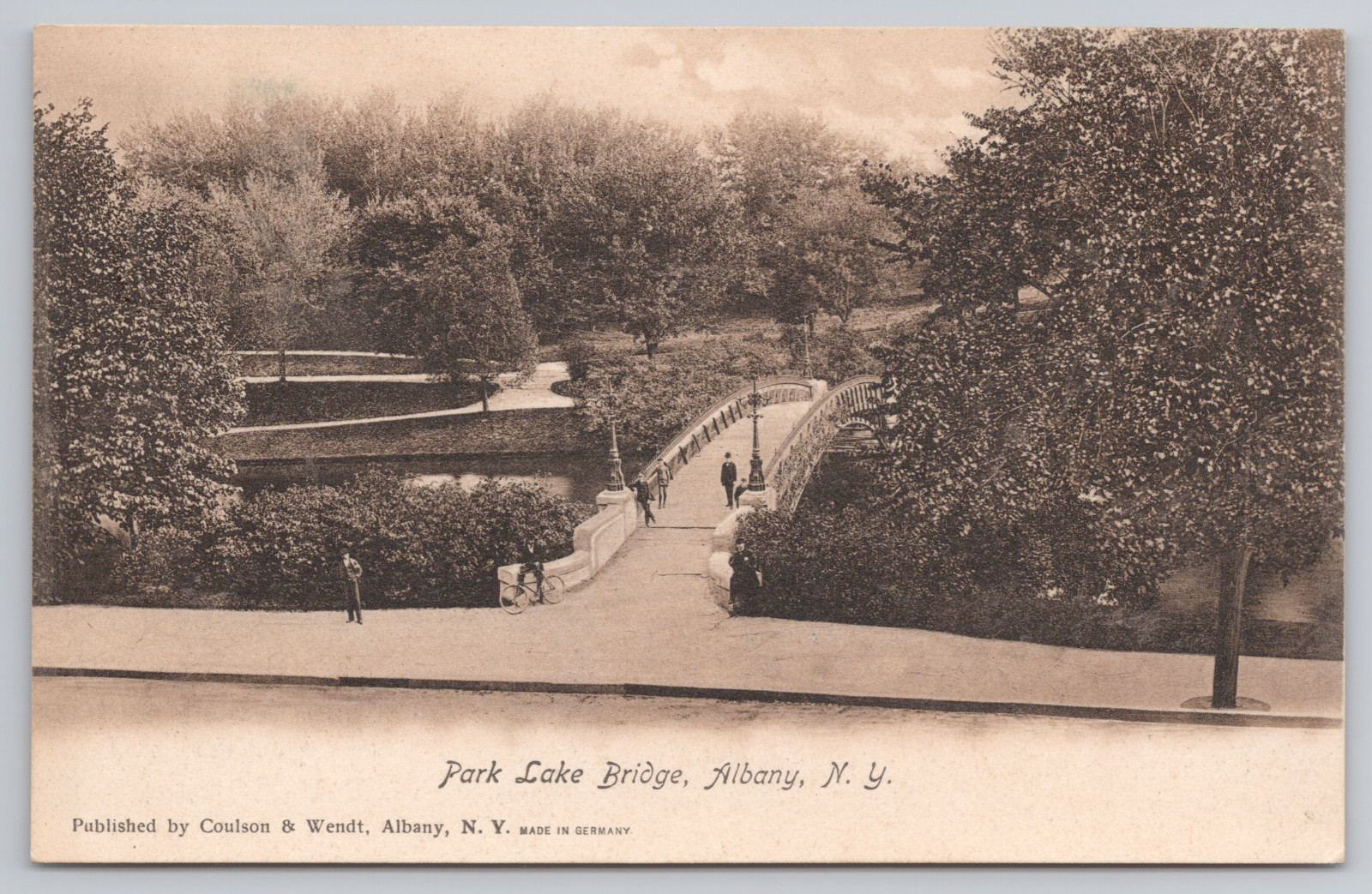 Park Lake Bridge Albany NY – Coulson & Wendt 1908 Postcard Made in Germany