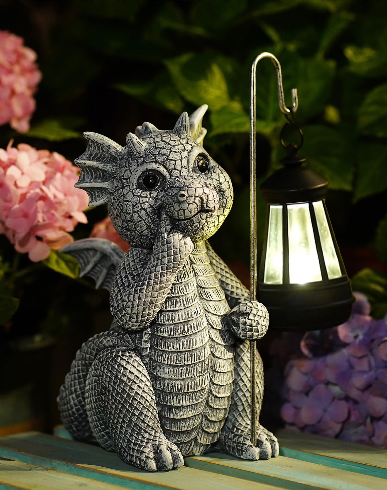 Goodeco Dragon Garden Statue Outdoor with Solar Lantern Gray Dragon