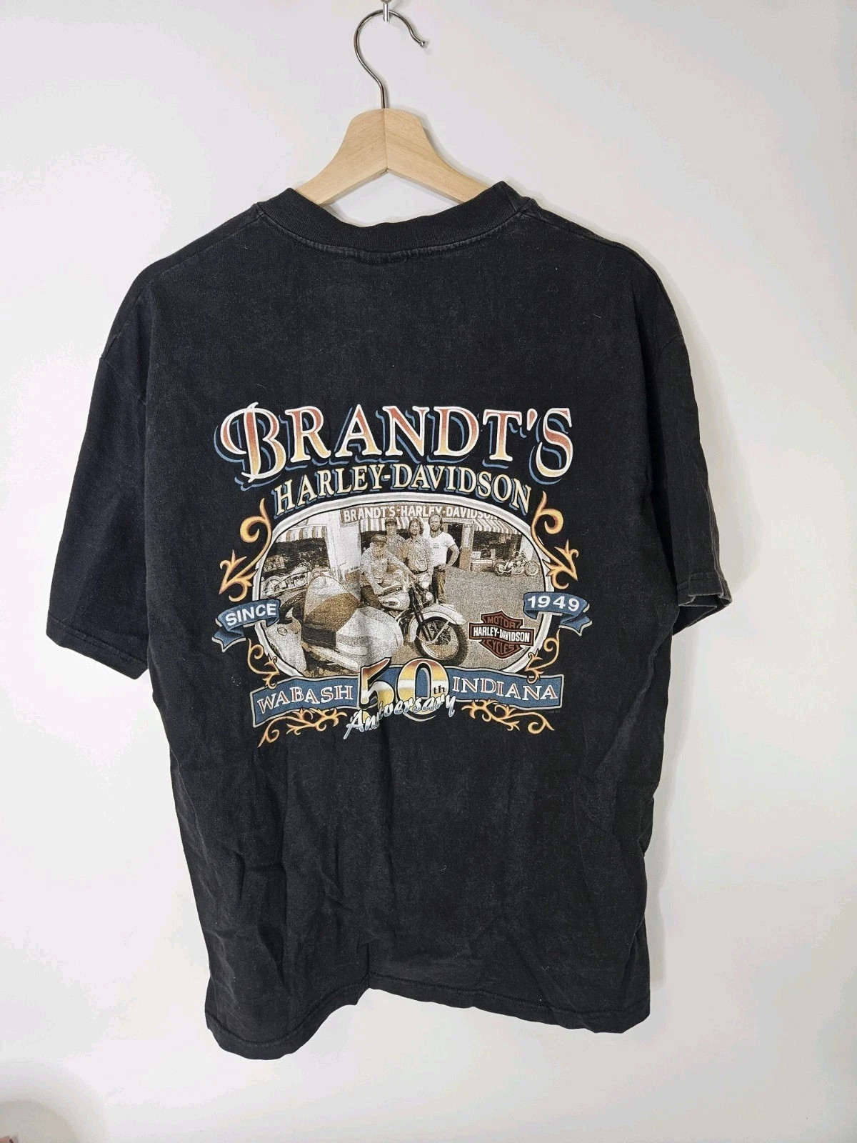 Vintage 1998 Harley Davidson Brandt's Wabash Indiana Single Stitch L Shirt USA