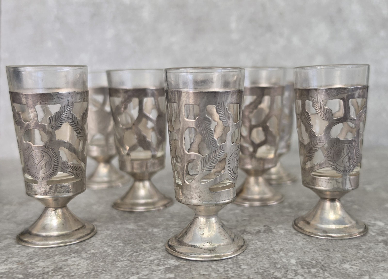Vtg Set 8 MCM Mexican .925 Sterling Silver Cordial Bar Shot Glasses FREE US SHIP